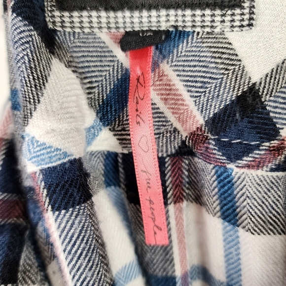 Rails x Free People Button  Front Plaid Shirt Rayon White Blues Pink Size XS - Picture 4 of 16